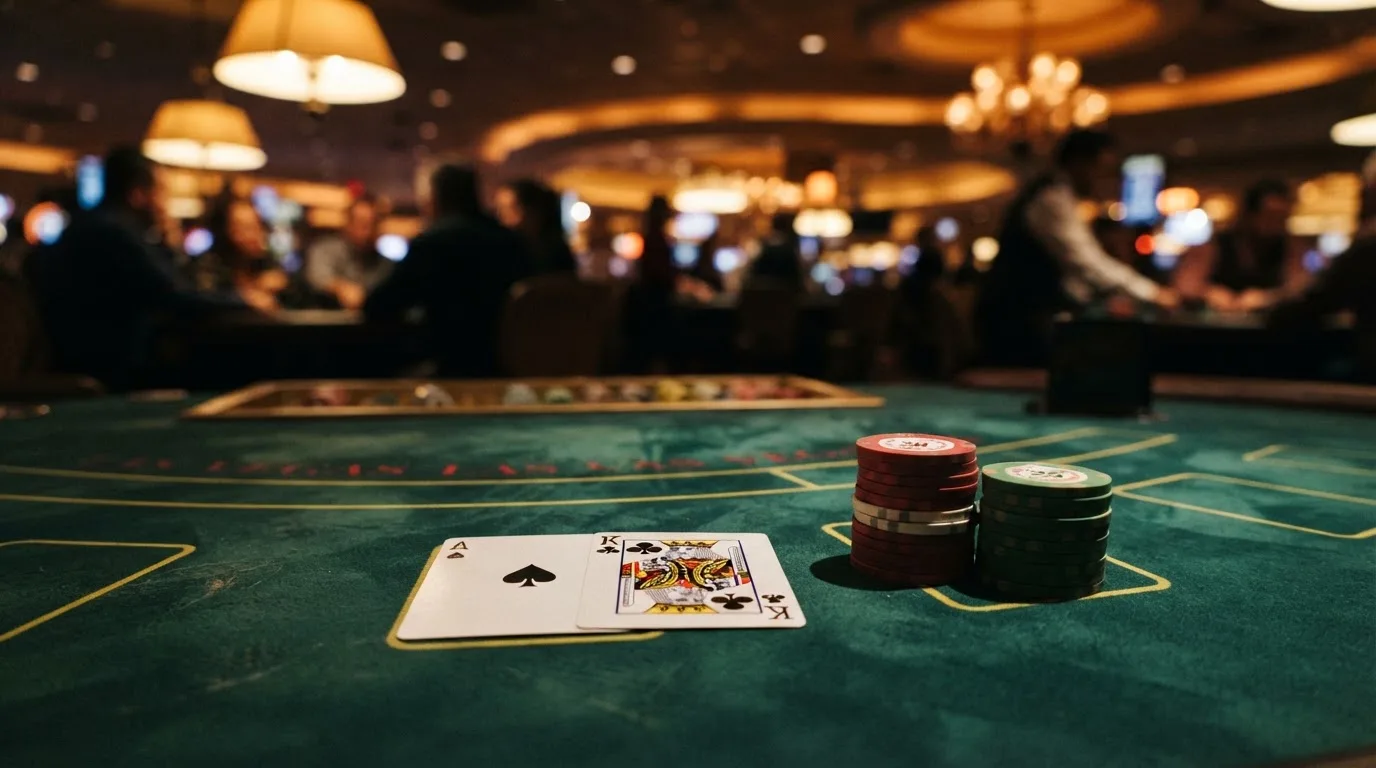 Mâinile unui crupier amestecă cărțile sub candelabrele unui cazinou elegant — blackjack reguli pentru români